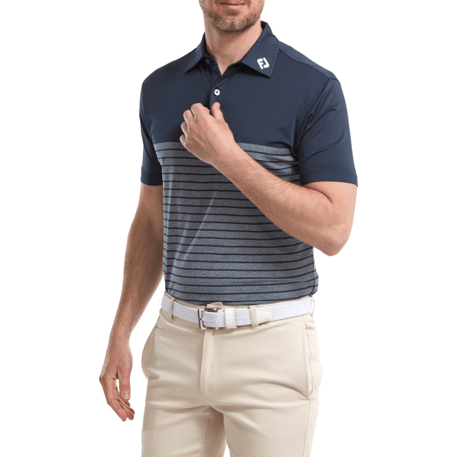 FootJoy  Engineered Heather Striped Lisle Polo Navy