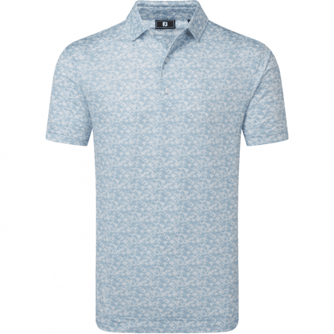 FootJoy  Hidden Palm Print Lisle Polo - Chambray/White