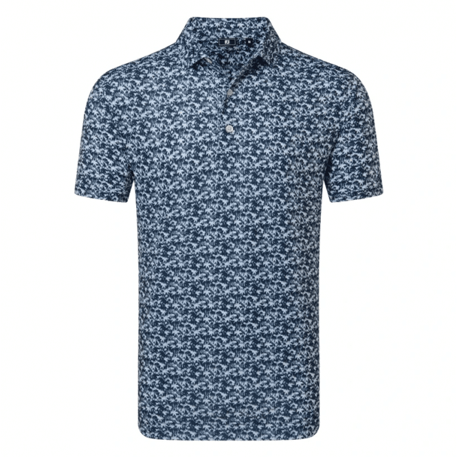 FootJoy  Hidden Palm Print Lisle Polo - Navy/White