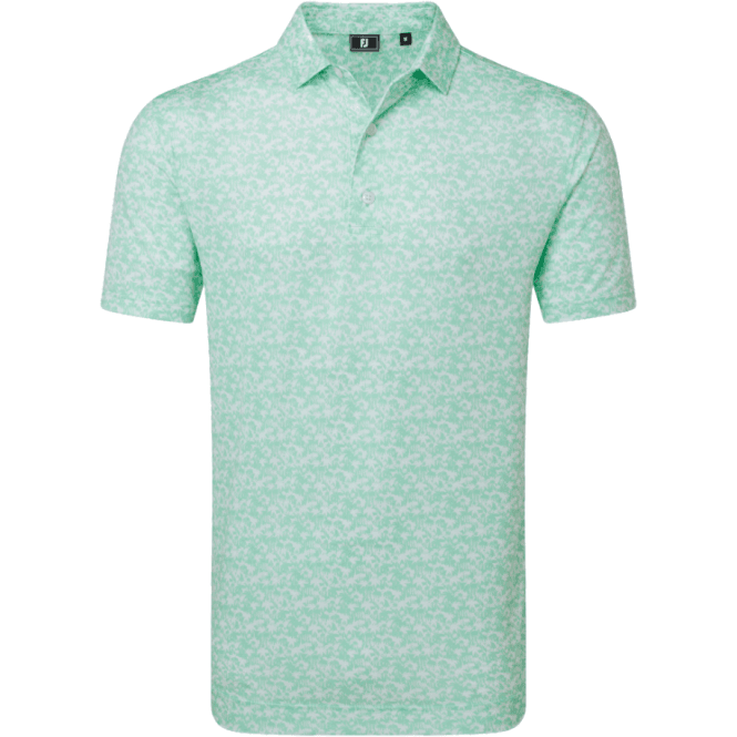 FootJoy  Hidden Palm Print Lisle Polo - Sea Glass/White