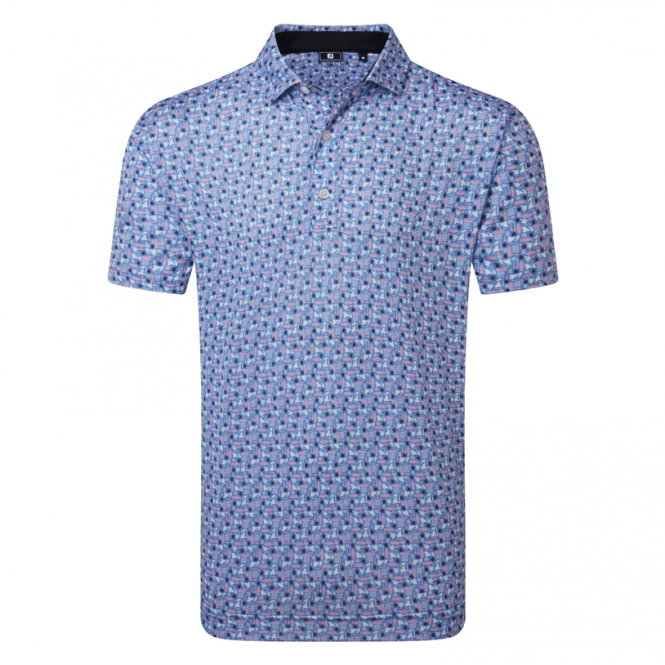 FootJoy  Surfs Up Print Lisle Polo White/Vivid Violet/Pink Pop/Black