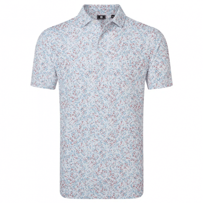 FootJoy  Watercolour Floral Print Pique Polo White/Chambray/Nantucket Red