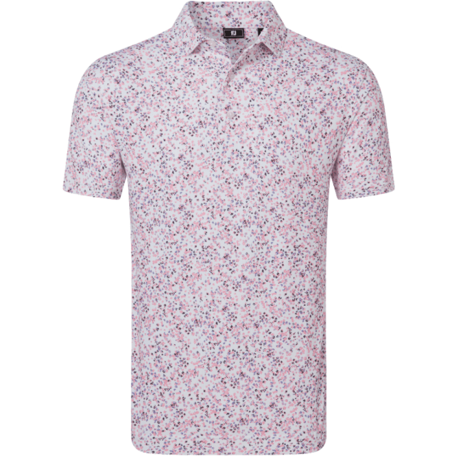 FootJoy  Watercolour Floral Print Pique Polo White/Pink Pop/Black