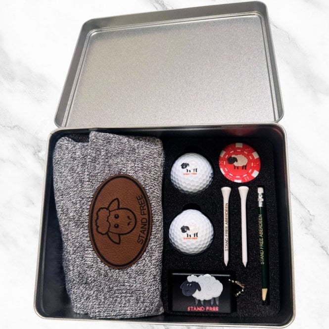 Gamola Golf Personalised Custom Golf Gift Set Tin - Tees, balls, groove cleaner, ball marker, beanie - XLarge