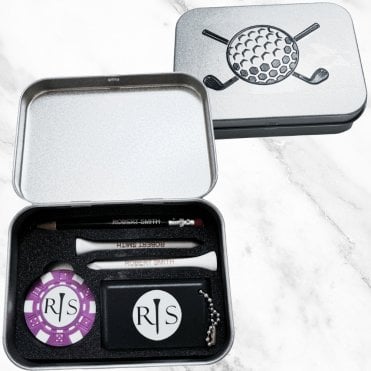 Personalised Custom Golf Gift Set Tin - Tees, poker chip, ball marker - Small