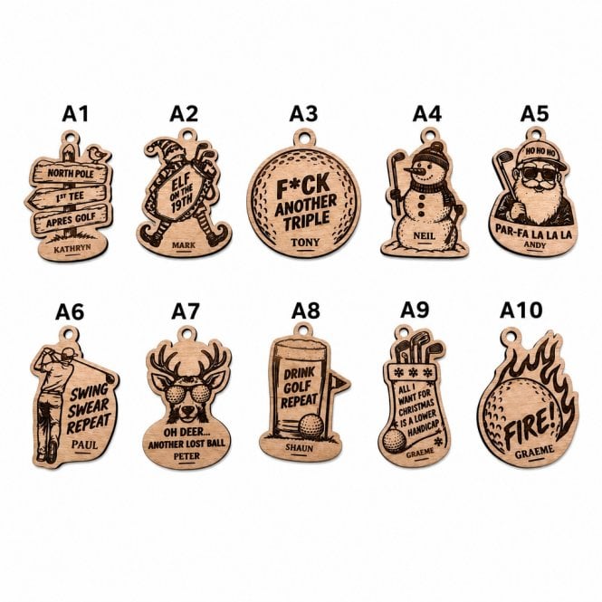 Gamola Golf Personalised Custom Laser Wooden Golf Christmas Decoration