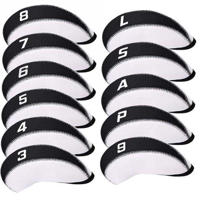 Gamola Golf White/Black Neoprene Iron Headcover Set 11pc 3-9,LW,AW,SW,LW