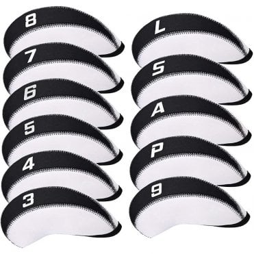 White/Black Neoprene Iron Headcover Set 11pc 3-9,LW,AW,SW,LW
