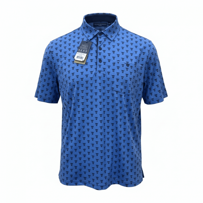 Island Green All over Highland Cow Print Polo Shirt - Blue
