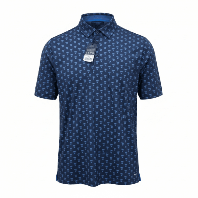 Island Green All Over Highland Cow Print Polo Shirt - Navy