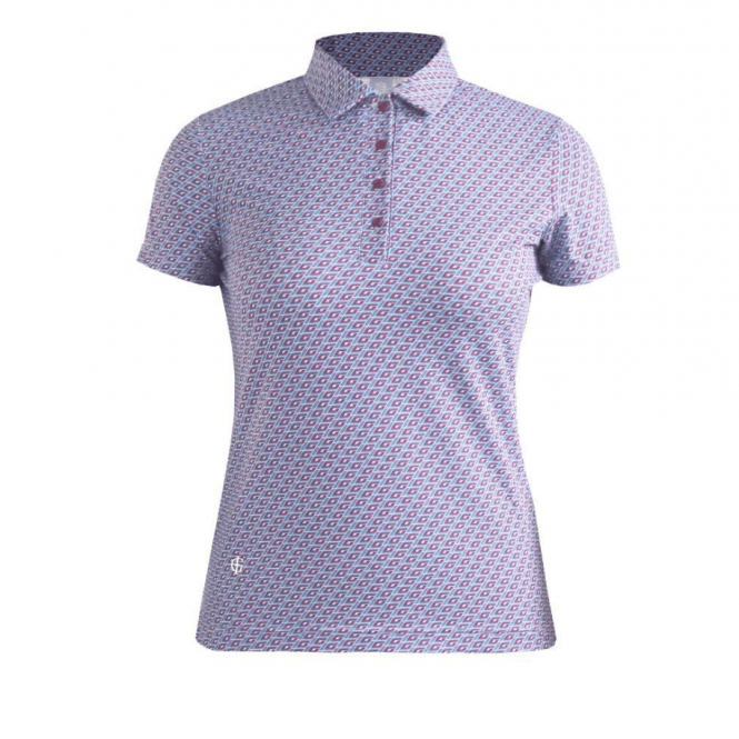 Island Green  Ladies 4-Button Polo Geo Print Multi