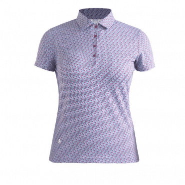 Island Green Ladies 4-Button Polo Geo Print Multi