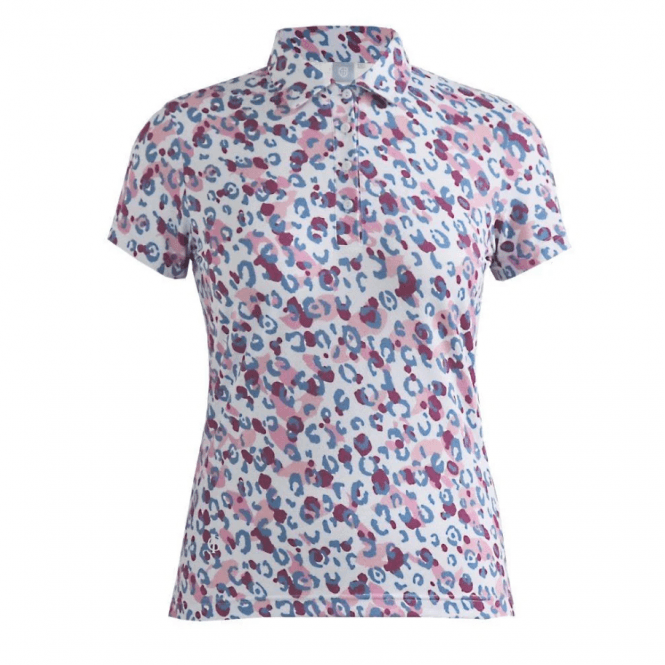 Island Green  Ladies 4-Button Polo Leopard Print White