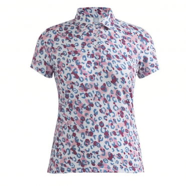 Island Green Ladies 4-Button Polo Leopard Print White
