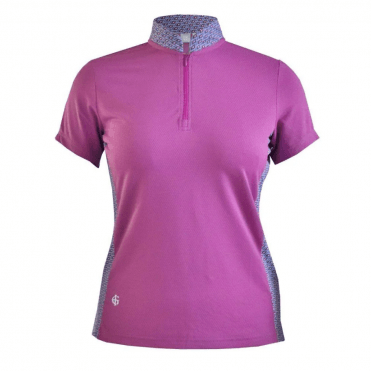 Island Green Ladies Mandarin Polo Geo Print Raspberry