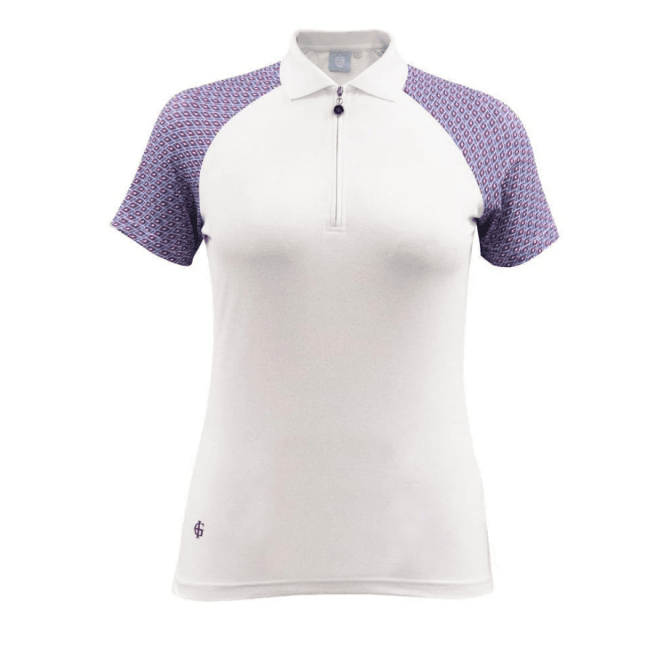 Island Green  Ladies Ribbed Collar Polo Geo Print White