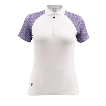 Island Green Ladies Ribbed Collar Polo Geo Print White