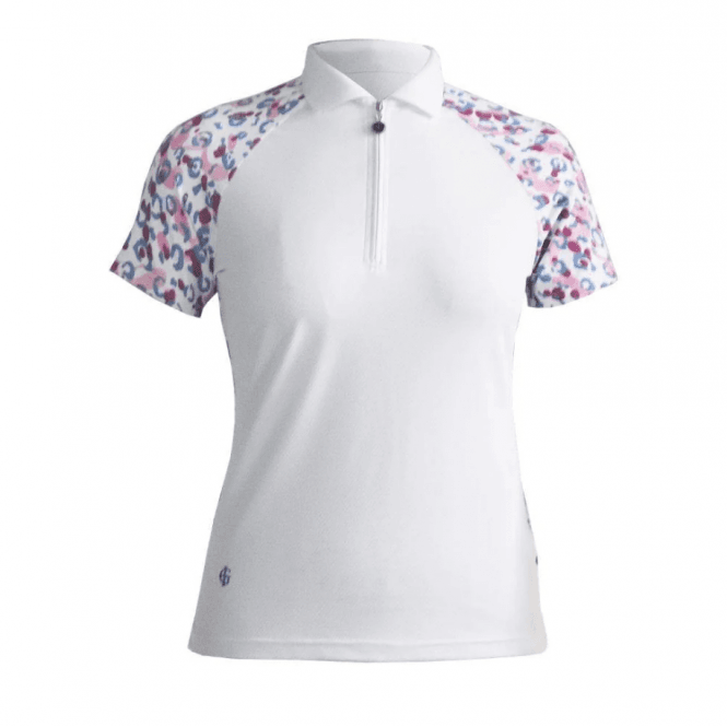 Island Green  Ladies Ribbed Polo Leopard Print White