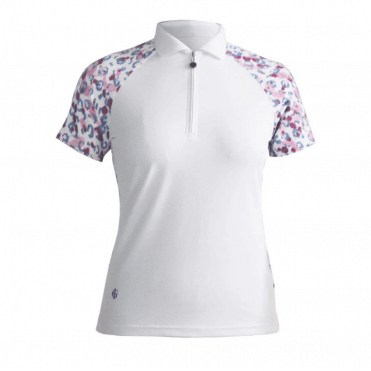 Island Green Ladies Ribbed Polo Leopard Print White