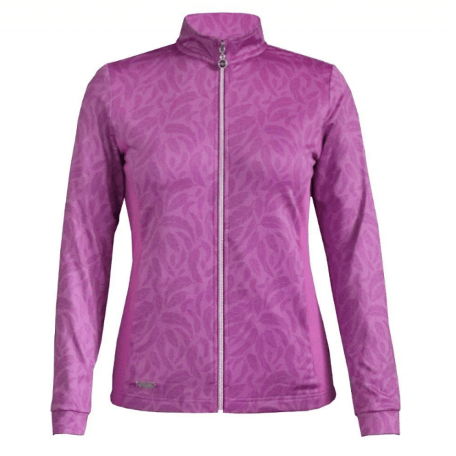 Island Green  Ladies Top Layer Feather Print Raspberry
