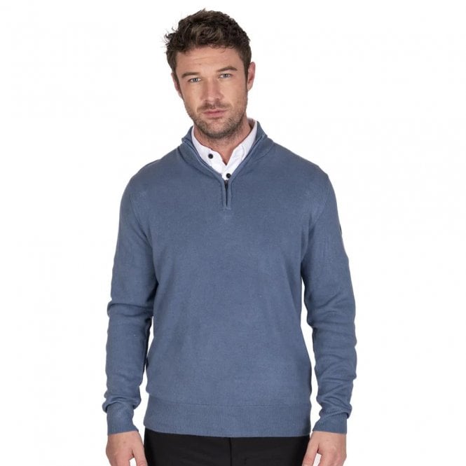 Island Green  MENS ZIP NECK KNIT JUMPER AIRFORCE BLUE