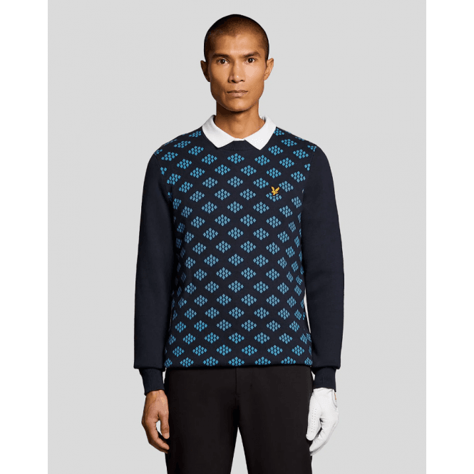 Lyle & Scott Crew Neck Cotton Argyle Jumper Dark Navy