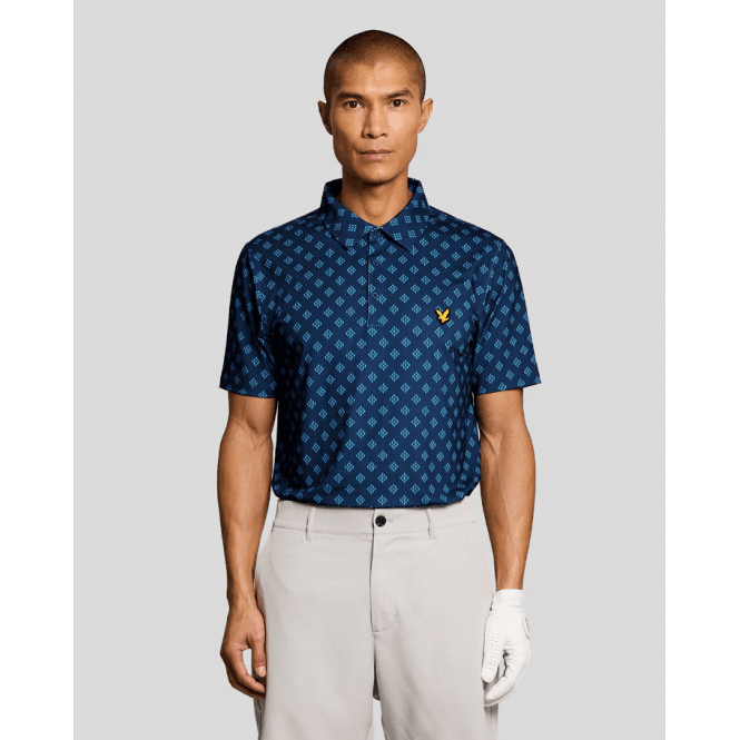 Lyle & Scott Golf Argyle Print Polo Navy Peony