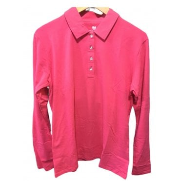 Palm Grove Ladies Long sleeve Button Polo Raspberry