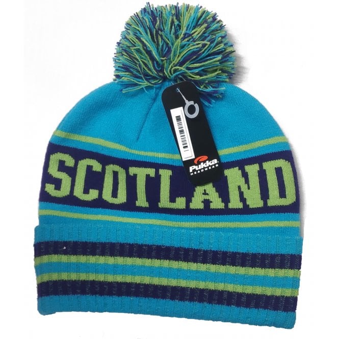 Pukka Scotland Pom Pom Beanie Hat - Turquoise/Purple/Lime