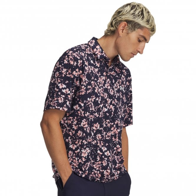 Under Armour  Matchplay Printed Polo Navy/Pink/White